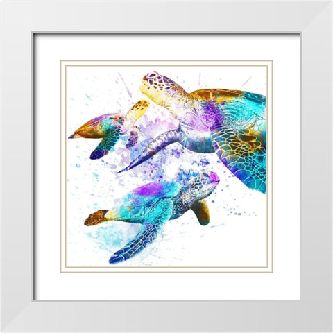 Splashing Turtles 2 White Modern Wood Framed Art Print with Double Matting by Prime, Marcus