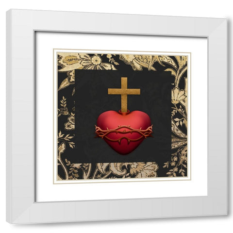 Gold Surrounded Heart White Modern Wood Framed Art Print with Double Matting by Prime, Marcus