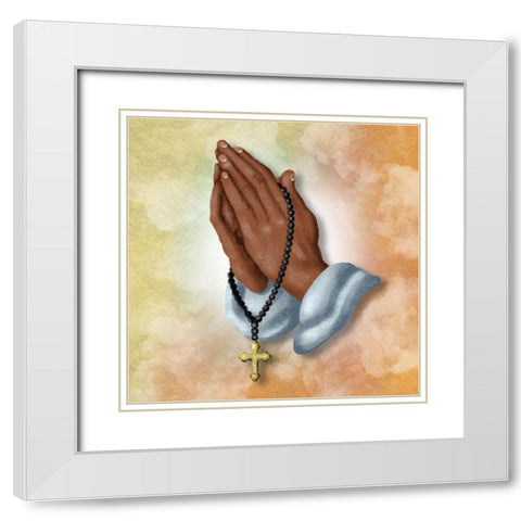Praying Hands White Modern Wood Framed Art Print with Double Matting by Prime, Marcus