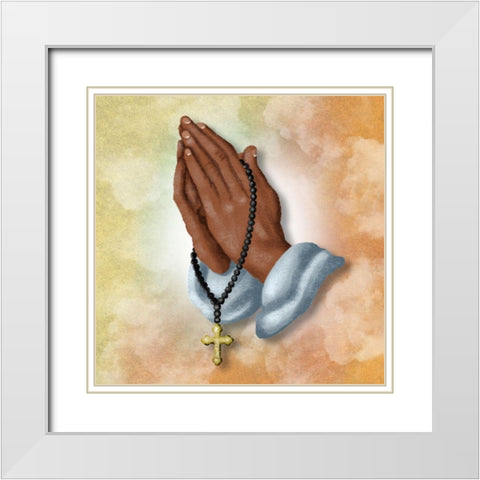 Praying Hands White Modern Wood Framed Art Print with Double Matting by Prime, Marcus
