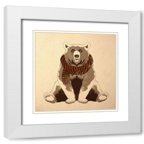 Festive Bear White Modern Wood Framed Art Print with Double Matting by Prime, Marcus