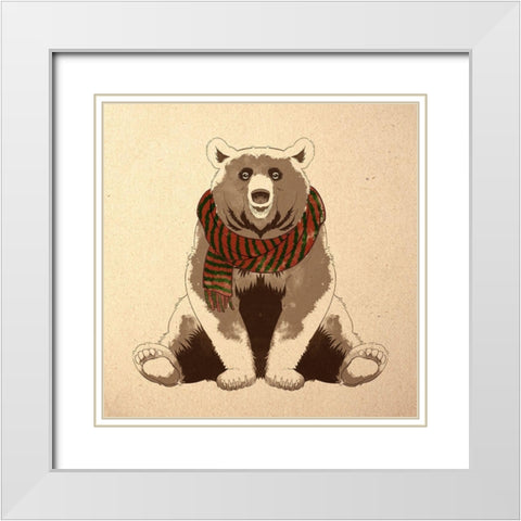 Festive Bear White Modern Wood Framed Art Print with Double Matting by Prime, Marcus