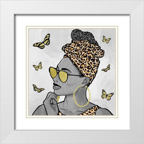 Leopard And Butterfly Fashion White Modern Wood Framed Art Print with Double Matting by Prime, Marcus