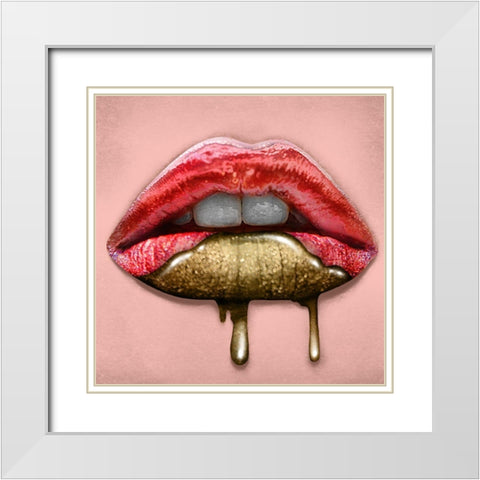 Gold Dipped Lips White Modern Wood Framed Art Print with Double Matting by Prime, Marcus