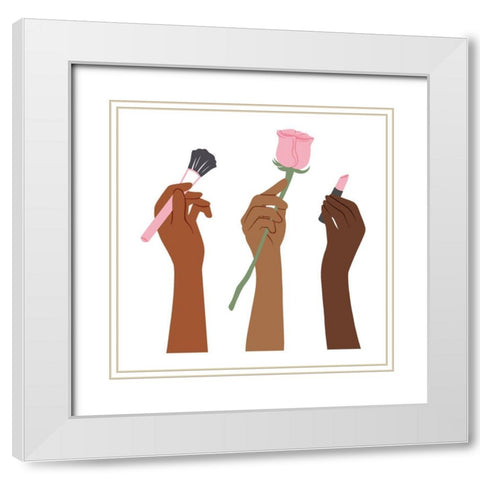 Makeup Hands White Modern Wood Framed Art Print with Double Matting by Prime, Marcus