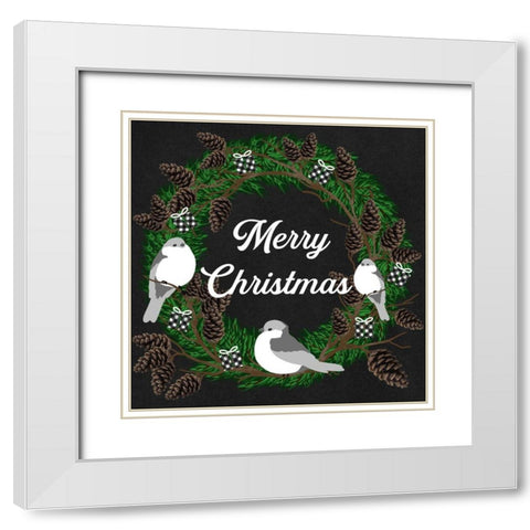 Merry Christmas Birds White Modern Wood Framed Art Print with Double Matting by Prime, Marcus