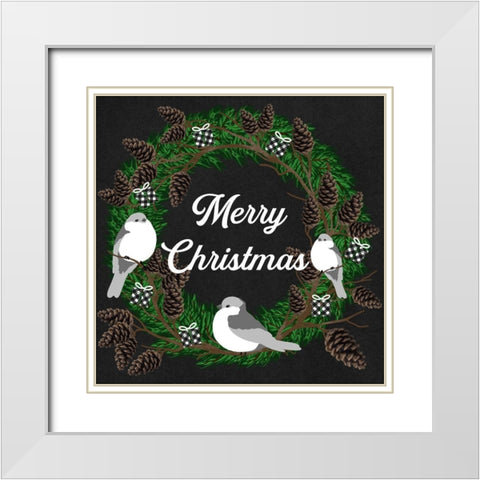 Merry Christmas Birds White Modern Wood Framed Art Print with Double Matting by Prime, Marcus