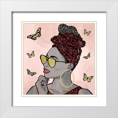 Crimson Leopard And Butterfly Fashion White Modern Wood Framed Art Print with Double Matting by Prime, Marcus