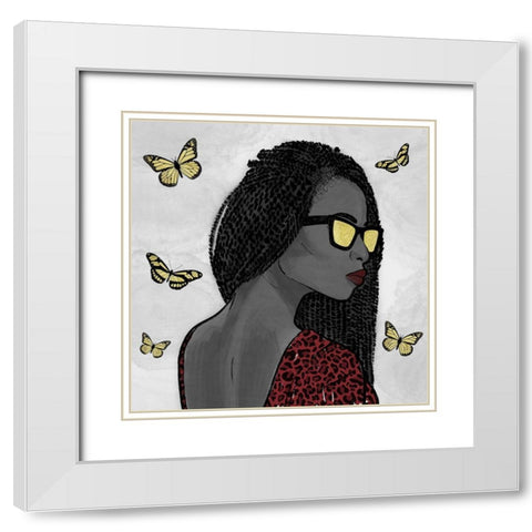 Crimson Leopard And Butterfly Fashion 2 White Modern Wood Framed Art Print with Double Matting by Prime, Marcus