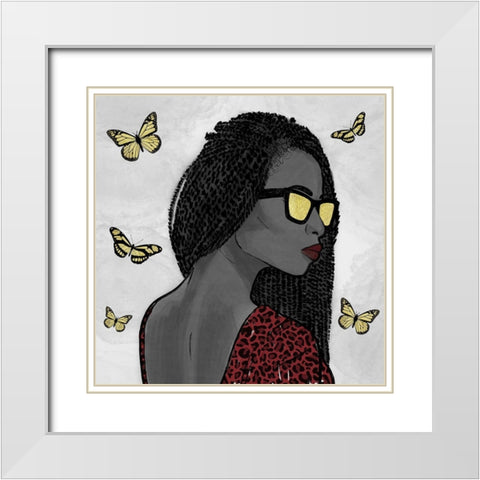 Crimson Leopard And Butterfly Fashion 2 White Modern Wood Framed Art Print with Double Matting by Prime, Marcus
