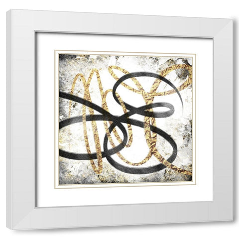 Gold And Black Scribble 1 White Modern Wood Framed Art Print with Double Matting by Prime, Marcus