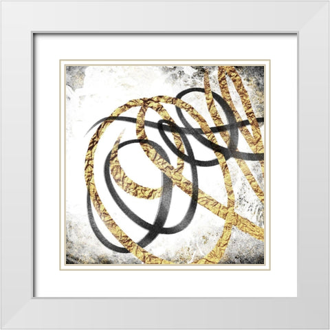Gold And Black Scribble 3 White Modern Wood Framed Art Print with Double Matting by Prime, Marcus