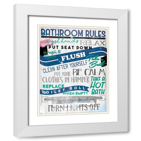Bathroom Rules White Modern Wood Framed Art Print with Double Matting by Villa, Mlli