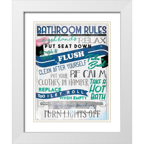 Bathroom Rules White Modern Wood Framed Art Print with Double Matting by Villa, Mlli