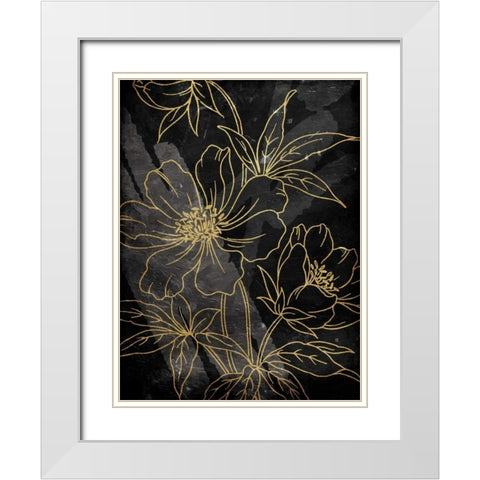 Golden Abstract Floral White Modern Wood Framed Art Print with Double Matting by Villa, Milli