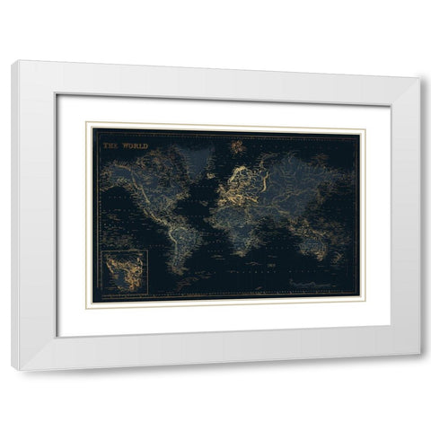 Golden Blue World White Modern Wood Framed Art Print with Double Matting by Villa, Mlli
