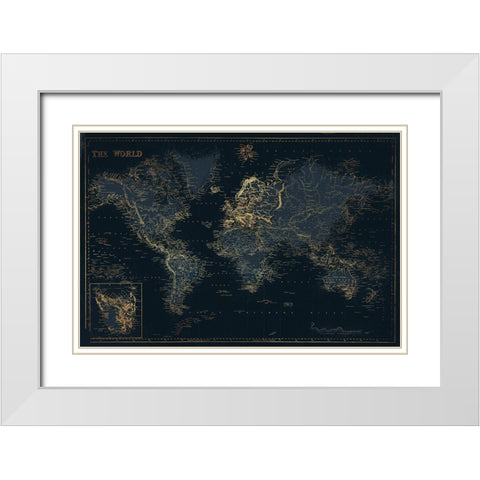 Golden Blue World White Modern Wood Framed Art Print with Double Matting by Villa, Mlli