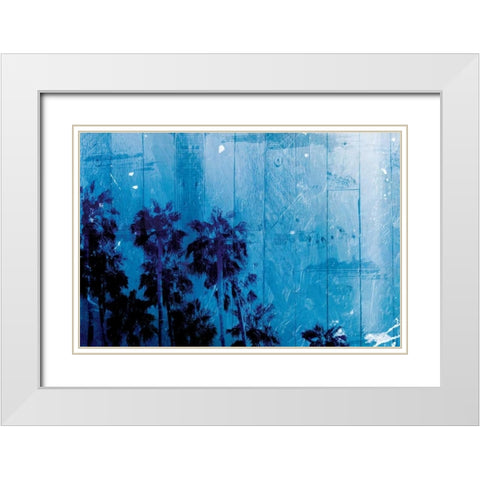 Palm Cool Night Blue Horizontal White Modern Wood Framed Art Print with Double Matting by Villa, Milli