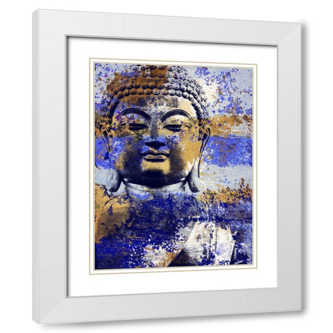 Blue Gold Prayer White Modern Wood Framed Art Print with Double Matting by Villa, Milli