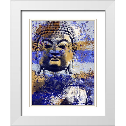 Blue Gold Prayer White Modern Wood Framed Art Print with Double Matting by Villa, Milli