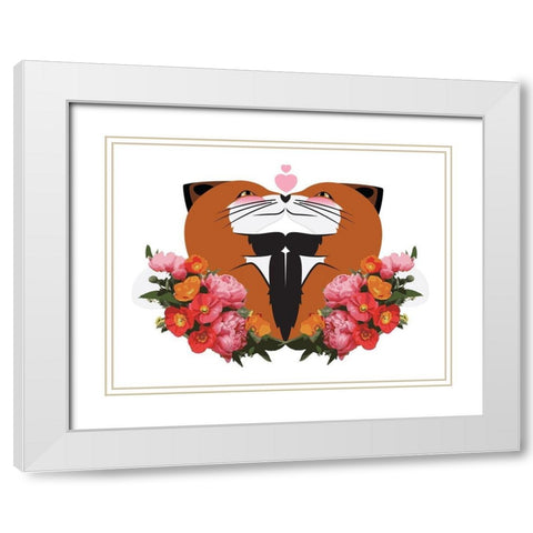 Fox Hug Flowers White Modern Wood Framed Art Print with Double Matting by Villa, Mlli