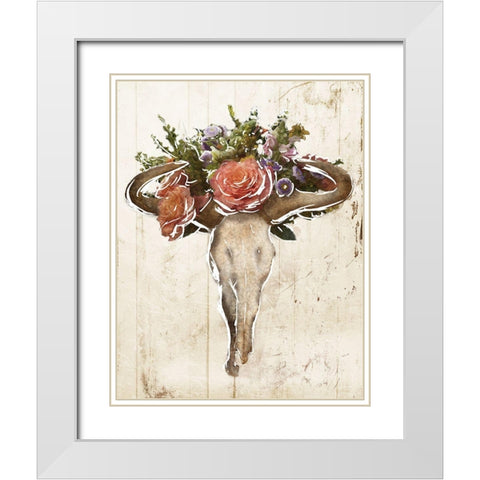 Flower On The Skull White Modern Wood Framed Art Print with Double Matting by Villa, Mlli