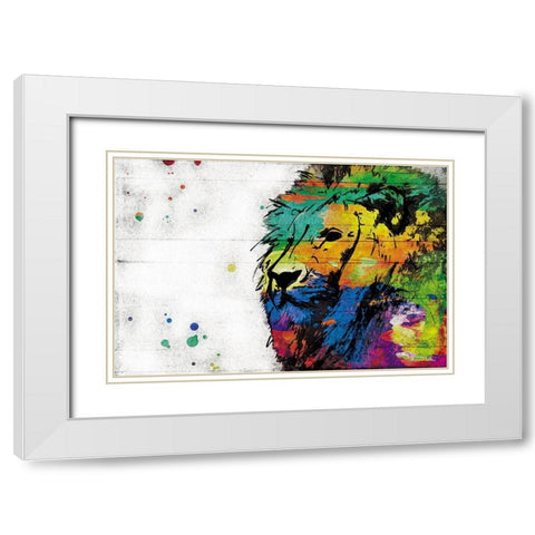Rainbow Lion White Modern Wood Framed Art Print with Double Matting by Villa, Mlli