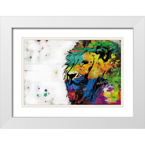 Rainbow Lion White Modern Wood Framed Art Print with Double Matting by Villa, Mlli