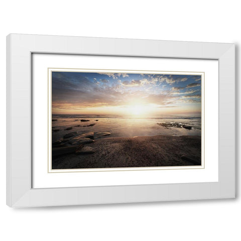Walk On The Beach White Modern Wood Framed Art Print with Double Matting by Villa, Mlli