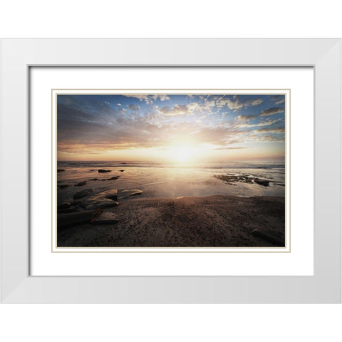 Walk On The Beach White Modern Wood Framed Art Print with Double Matting by Villa, Mlli