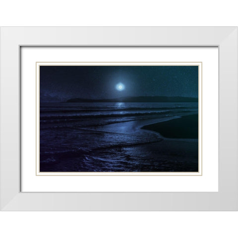Beach Moon White Modern Wood Framed Art Print with Double Matting by Villa, Milli