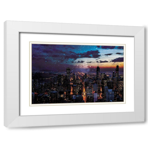 Chicago Skyline White Modern Wood Framed Art Print with Double Matting by Villa, Mlli