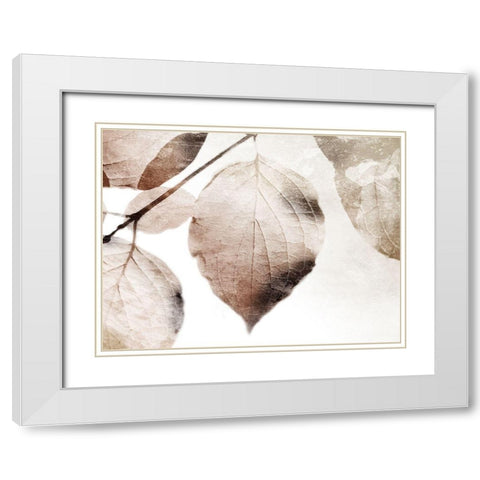 Soft Neutral Leaves White Modern Wood Framed Art Print with Double Matting by Villa, Mlli