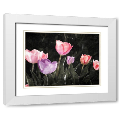 Tulips In The Dark White Modern Wood Framed Art Print with Double Matting by Villa, Mlli