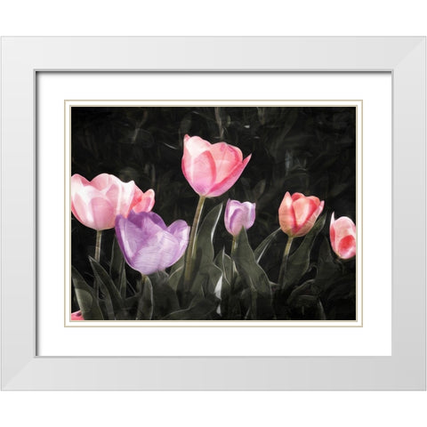 Tulips In The Dark White Modern Wood Framed Art Print with Double Matting by Villa, Mlli
