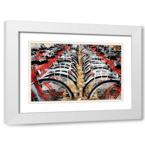 Red Bikes White Modern Wood Framed Art Print with Double Matting by Villa, Mlli