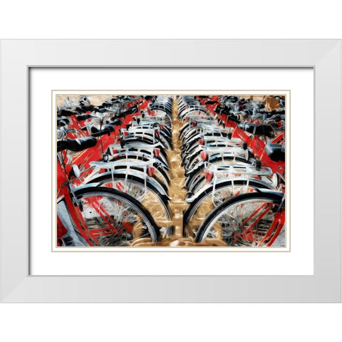 Red Bikes White Modern Wood Framed Art Print with Double Matting by Villa, Mlli
