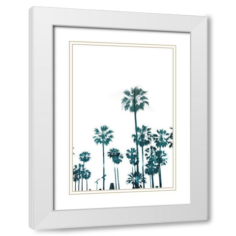 Palms in Teals White Modern Wood Framed Art Print with Double Matting by Villa, Mlli