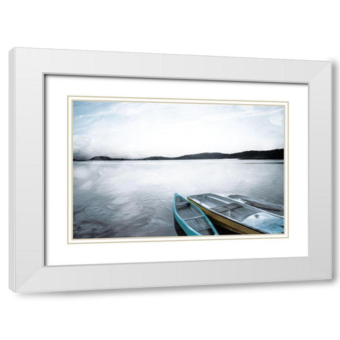 Three Boats White Modern Wood Framed Art Print with Double Matting by Villa, Mlli
