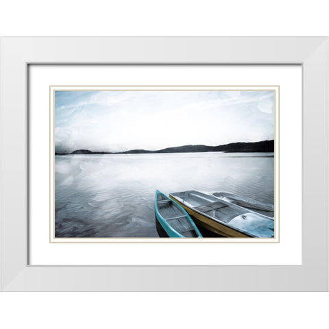 Three Boats White Modern Wood Framed Art Print with Double Matting by Villa, Mlli