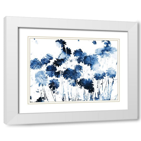 Blue Hues Flowers White Modern Wood Framed Art Print with Double Matting by Villa, Mlli