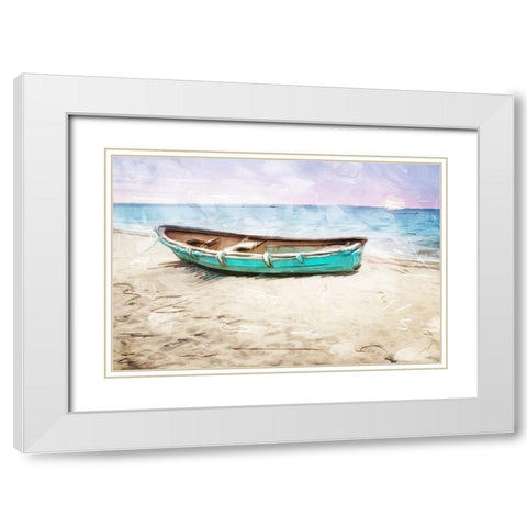 Lonely Boat on Beach White Modern Wood Framed Art Print with Double Matting by Villa, Mlli