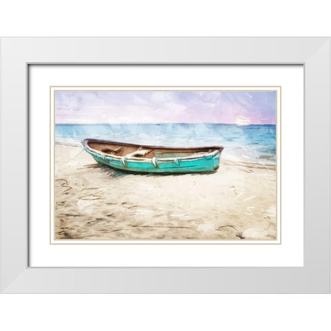 Lonely Boat on Beach White Modern Wood Framed Art Print with Double Matting by Villa, Mlli