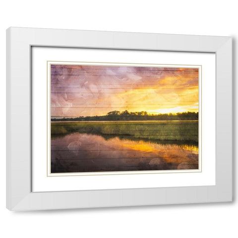 Marsh Sunset White Modern Wood Framed Art Print with Double Matting by Villa, Mlli