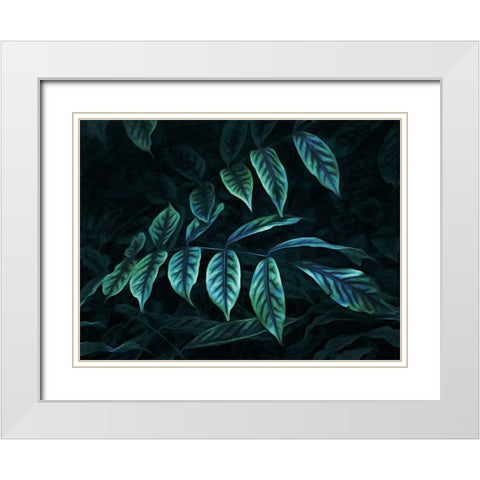 Teal Blue Leaves White Modern Wood Framed Art Print with Double Matting by Villa, Milli