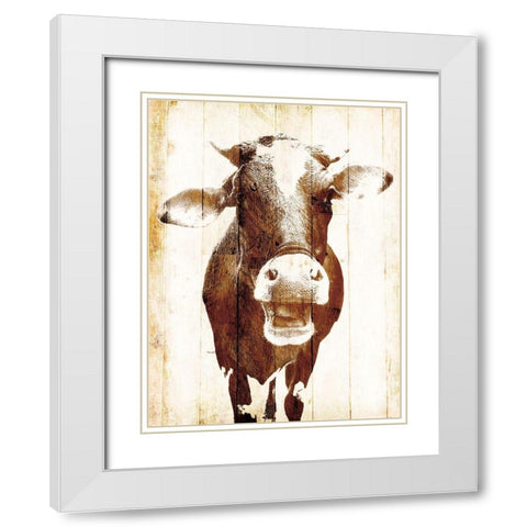Aaahh Cow White Modern Wood Framed Art Print with Double Matting by Villa, Mlli