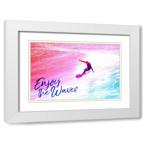 Enjoy the Waves White Modern Wood Framed Art Print with Double Matting by Villa, Mlli