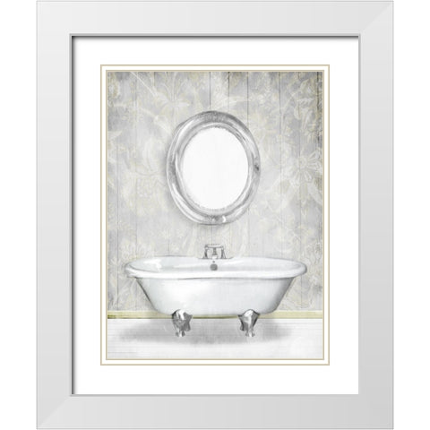 Gray Floral Bath White Modern Wood Framed Art Print with Double Matting by Villa, Mlli