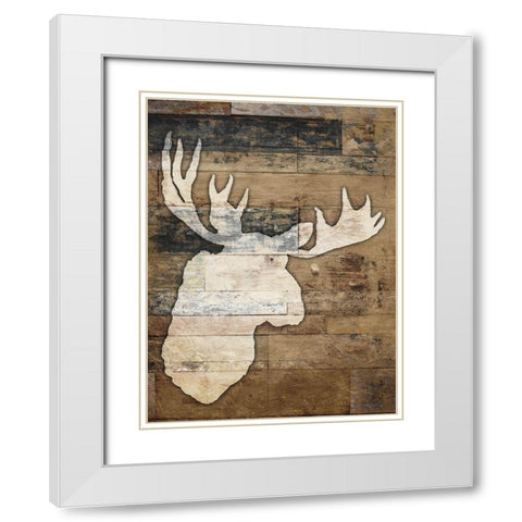 Look At Me Moose White Modern Wood Framed Art Print with Double Matting by Villa, Mlli