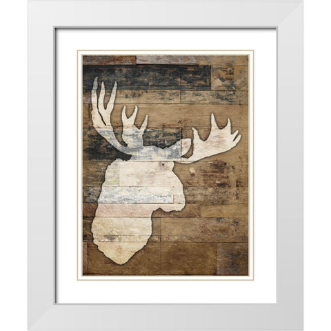 Look At Me Moose White Modern Wood Framed Art Print with Double Matting by Villa, Mlli